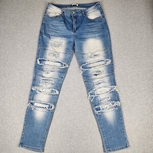 Women's Distressed Skinny Jeans Blue Topic High Rise Size 13/14 Stretch 31x30